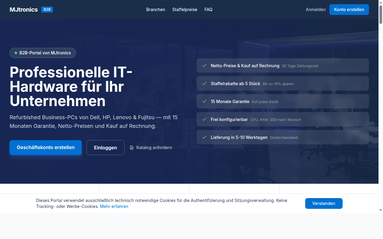b2b.mjtronics.de Screenshot